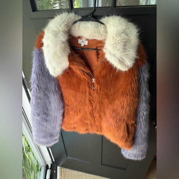 LPA Faux Fur Multicolored Jacket 413 in Rust & Lilac - Picture 4 of 9